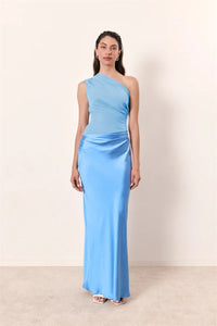 Satin Inclined Shoulder Sexy Maxi Dress