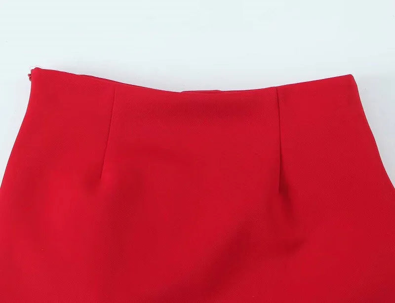 Red High Waist Pleated Mini Skirt