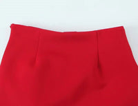 Red High Waist Pleated Mini Skirt