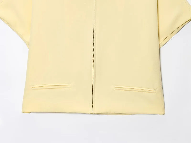 Short Sleeve Zipper Cropped Jacket