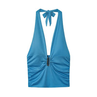 Sexy Ruched Backless  Halter Crop Top