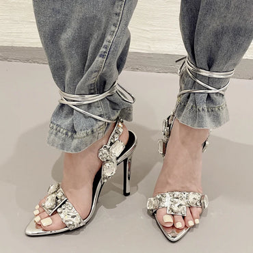 Crown Jewel Lace-Up Stilettos