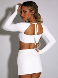 Square Collar Full Sleeve Crop Top+Mini Skirt Set