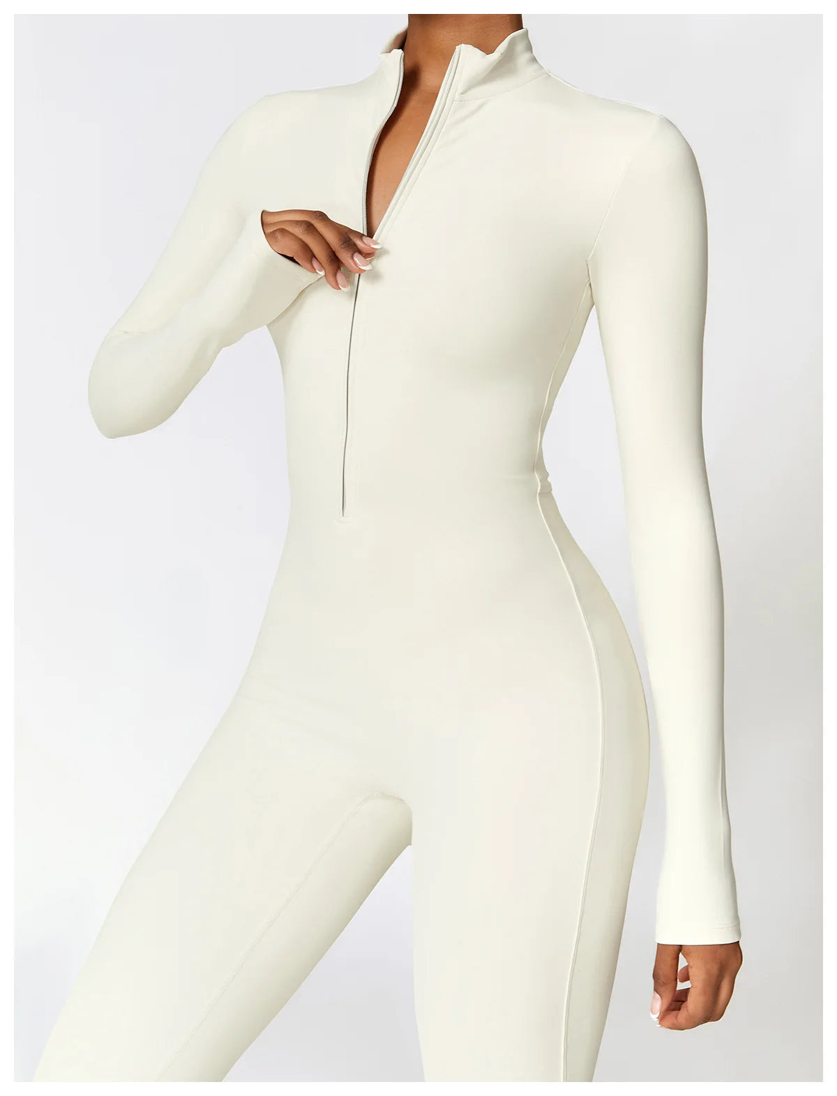 Long Sleeved One-piece Zipper Jumpsuit