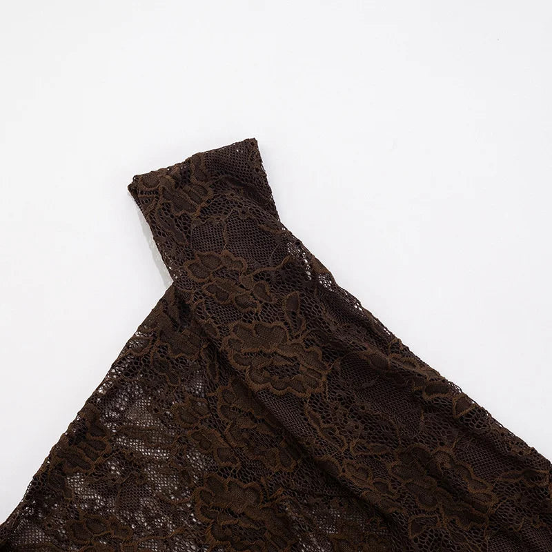 One Shoulder Lace See Through Sexy Maxi Dress