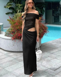 Ruched Irregular Mesh Patchwork Off Shoulder Dress