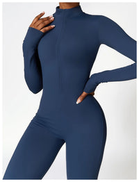 Long Sleeved One-piece Zipper Jumpsuit