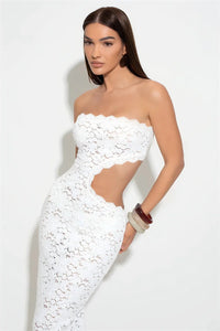 Lace Strapless Hollow Out  Maxi Dress