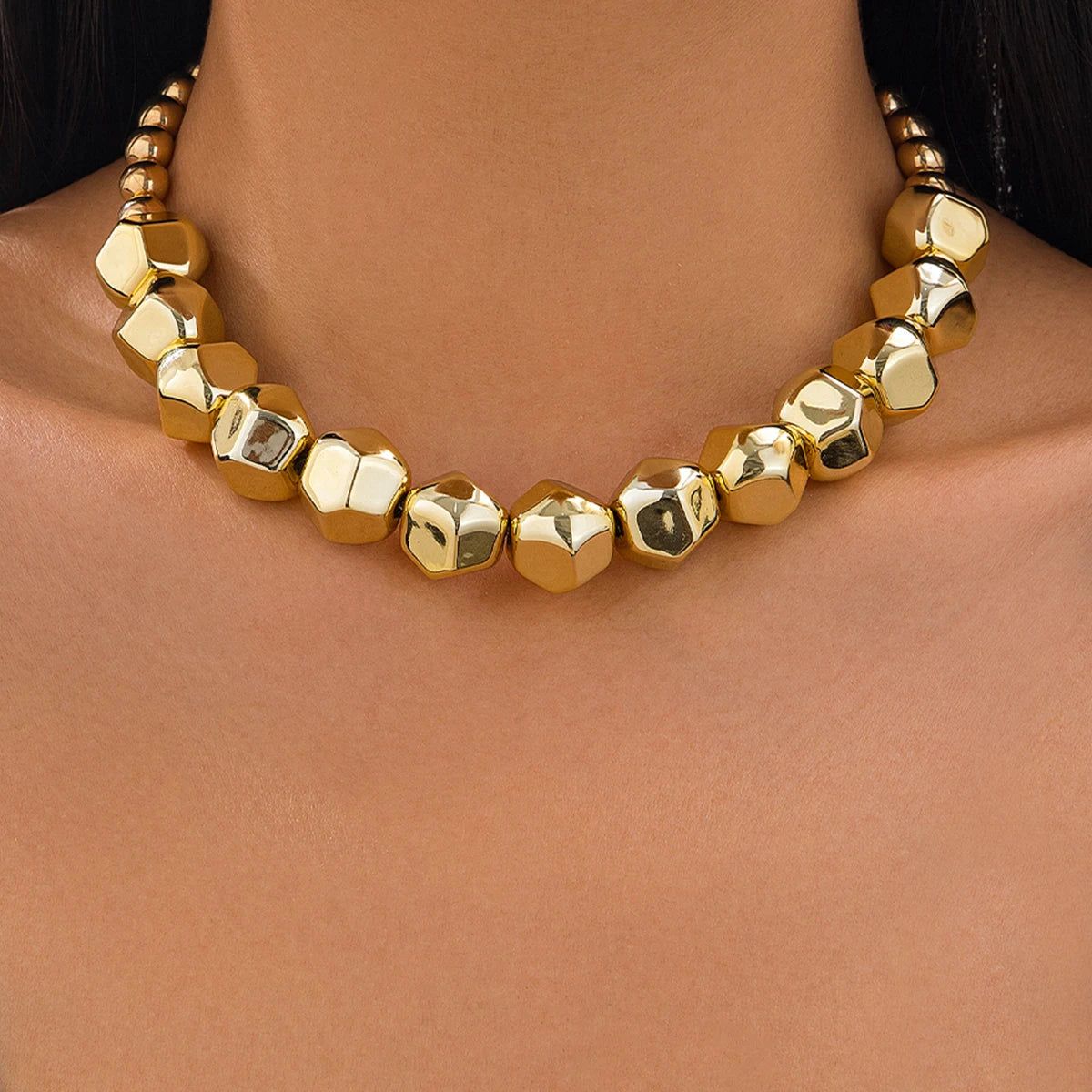 Irregular Geometric CCB Beads Choker Necklace Charm Bracelet Set