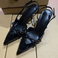 Elegant Pointed toe PU Leather Slingback Thin Heels