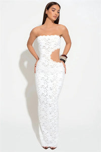 Lace Strapless Hollow Out  Maxi Dress