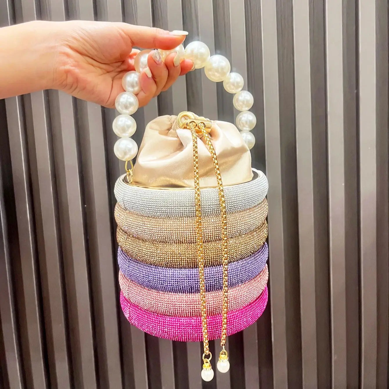 Rhinestones Evening Bucket Bag