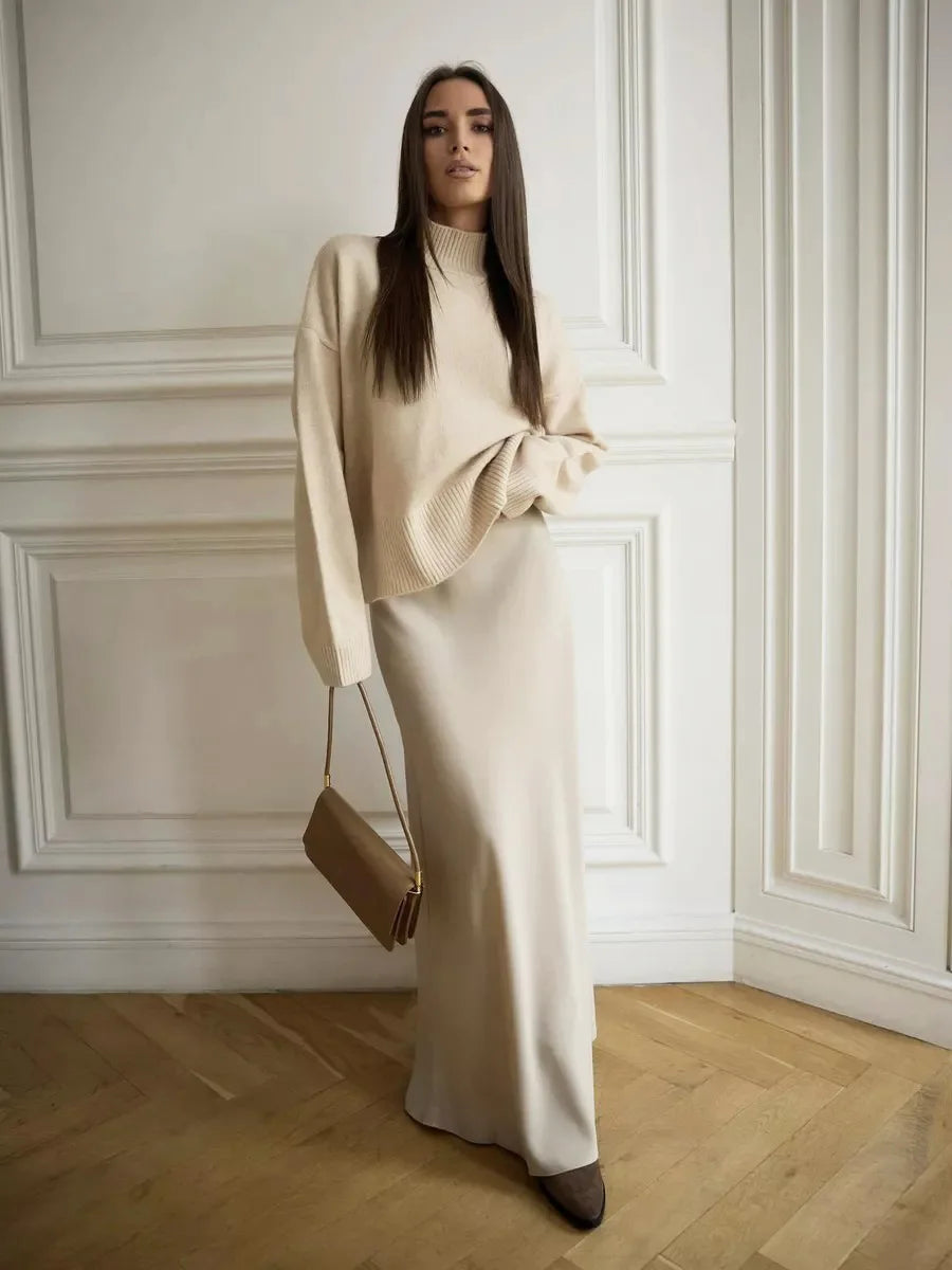 Casual Satin  Loose High Waist Maxi Skirt