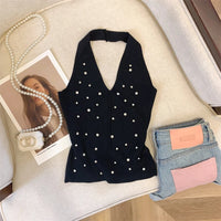 Halter Rhinestone Knitted Tank Top