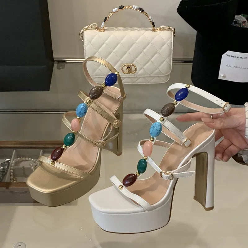 Platform Wedge Colorful Gem Ultra High Heels