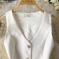 Single Breasted Basic Camisole+Zipper Design Pleated Skirt Set