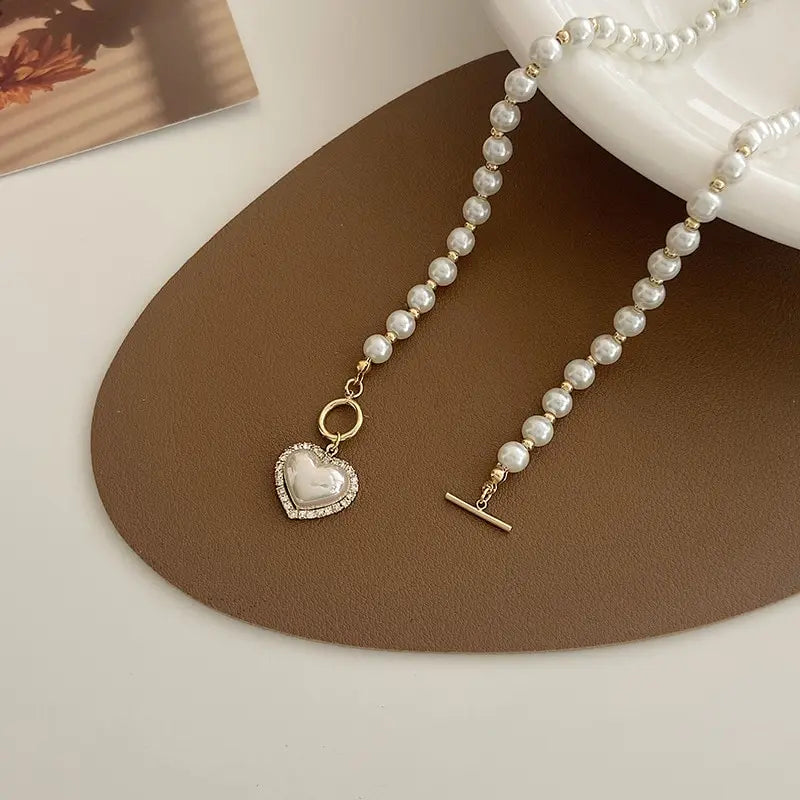 Heart Pendant Imitation Pearl Necklace