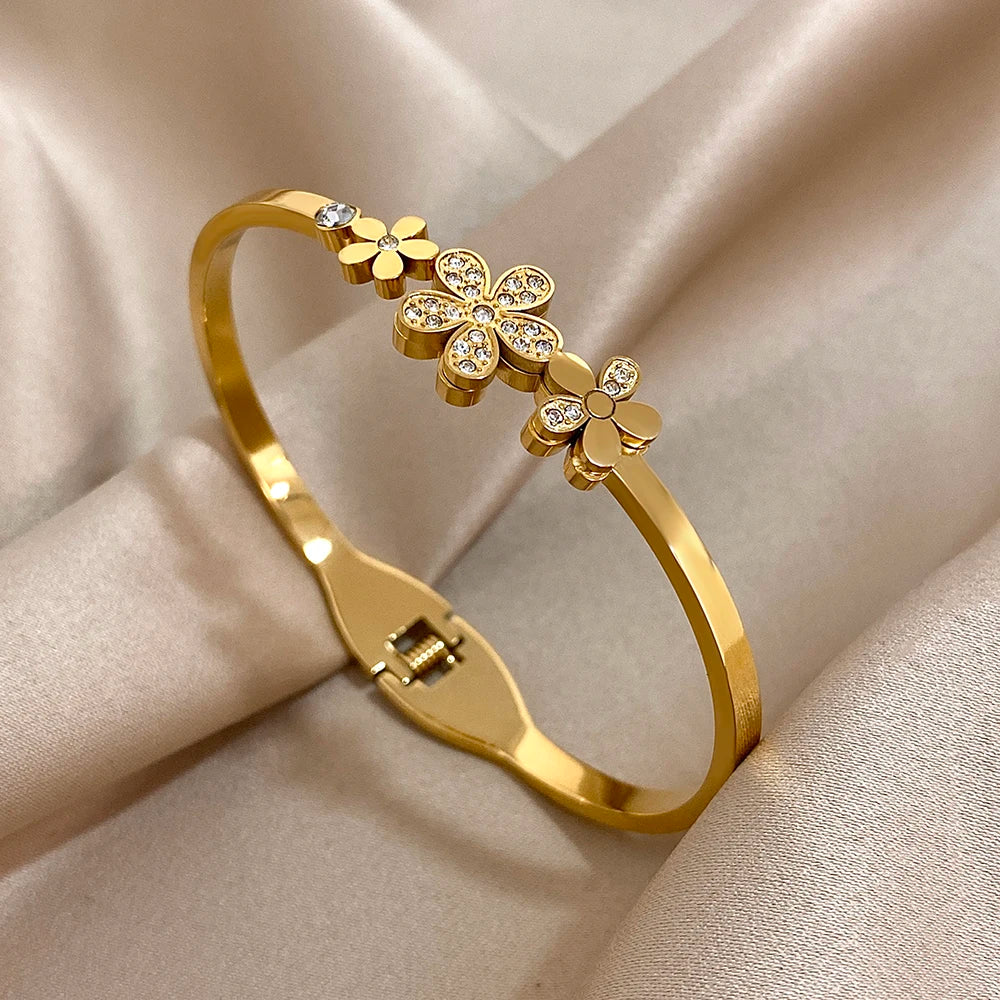 Double Flower Cuff Bracelet