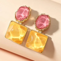Round Square Crystal Stone Drop Earrings