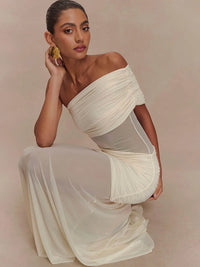 One Shoulder Mesh Sexy Maxi Dress