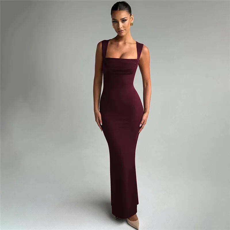 Square Collar Sleeveless Sexy Maxi Dress
