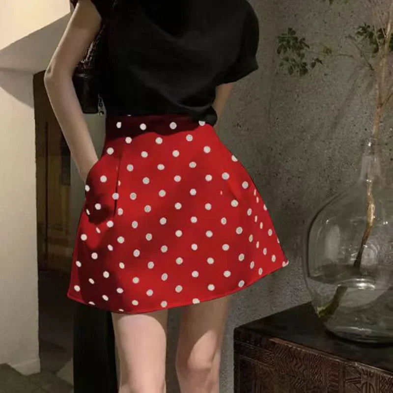 High Waist Polka Dot A-Line Puffy Mini Skirt