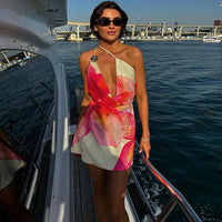 One Shoulder Backless Print Sexy Mini Dress