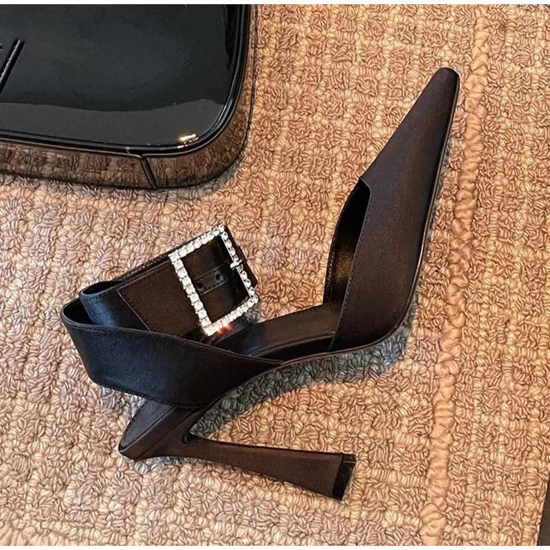 Luxury Satin Rhinestones Square Buckle Pumps