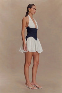 Patchwork Halter Denim Backless Sexy Mini Dress