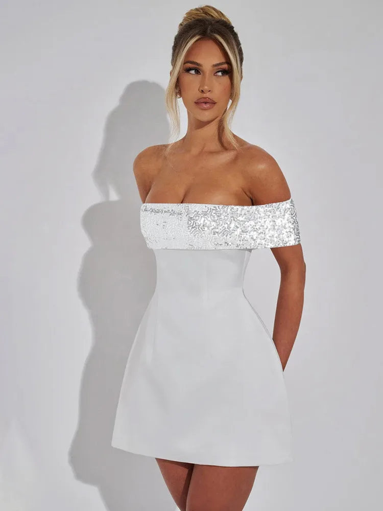 Off-shoulder Sequins Strapless Sexy Mini Dress