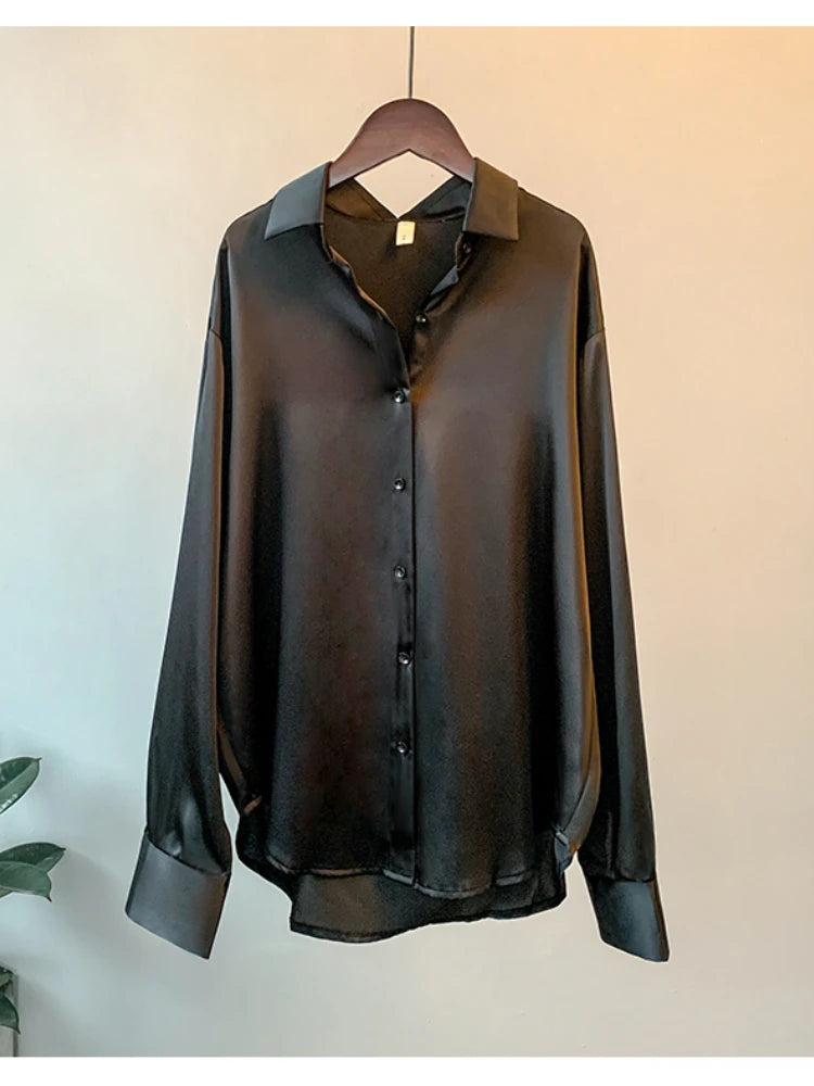 Overshirt Satin Korean Style Shirt