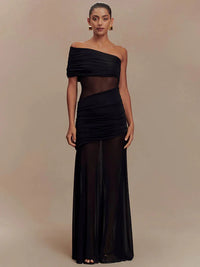 One Shoulder Mesh Sexy Maxi Dress