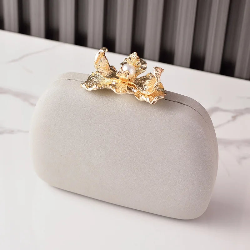 Metallic Flower Embellished Clutch Bag