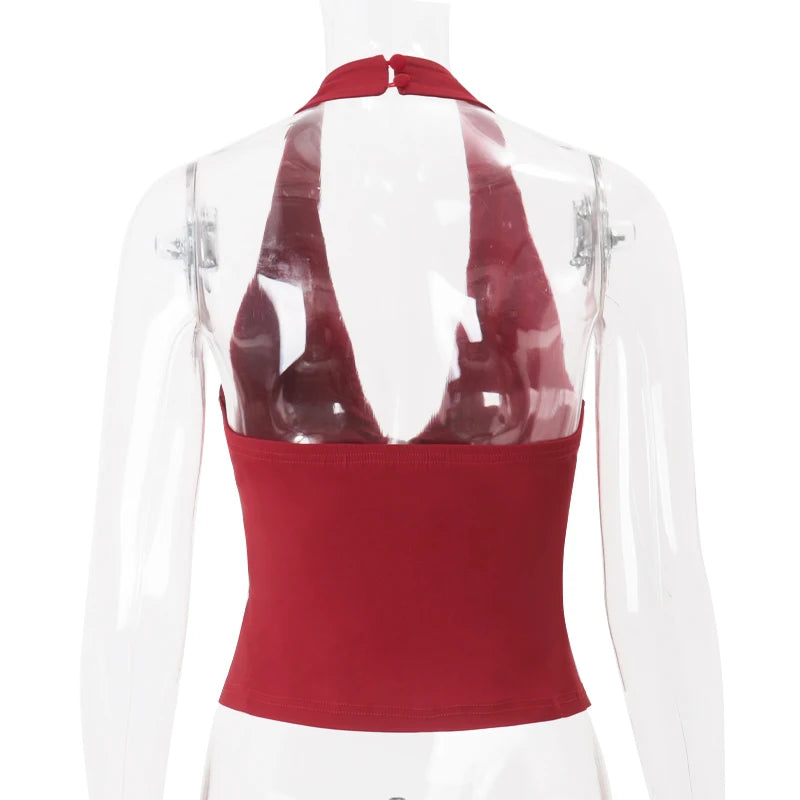 Cross Tie Zipper Slim Vest Halter Top