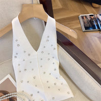 Halter Rhinestone Knitted Tank Top