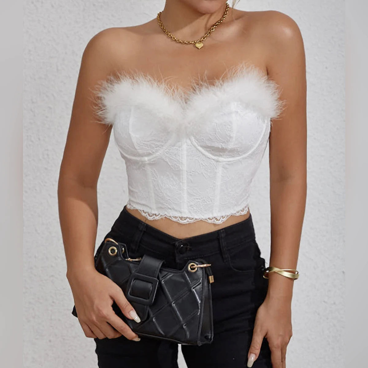 Cloud Nine Lace Feather Top
