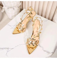 Gold Leaf Elegant Pointed Toe Thin High Heels