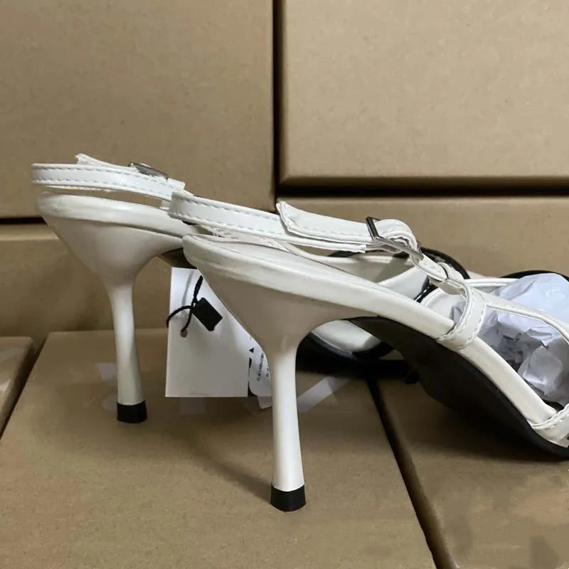 Elegant Pointed toe PU Leather Slingback Thin Heels