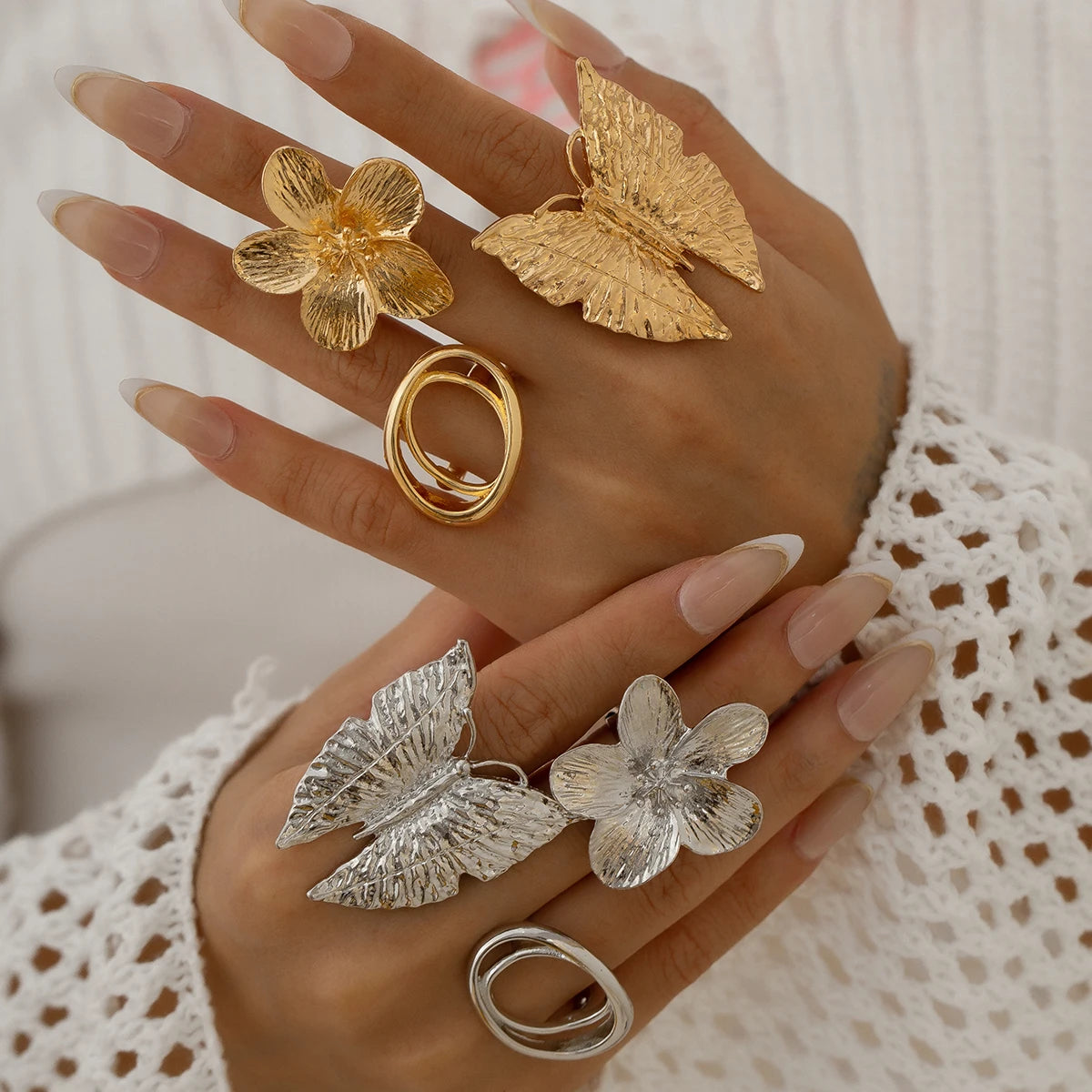 5 Styles Creative Boho Metal Butterfly Flower Ring