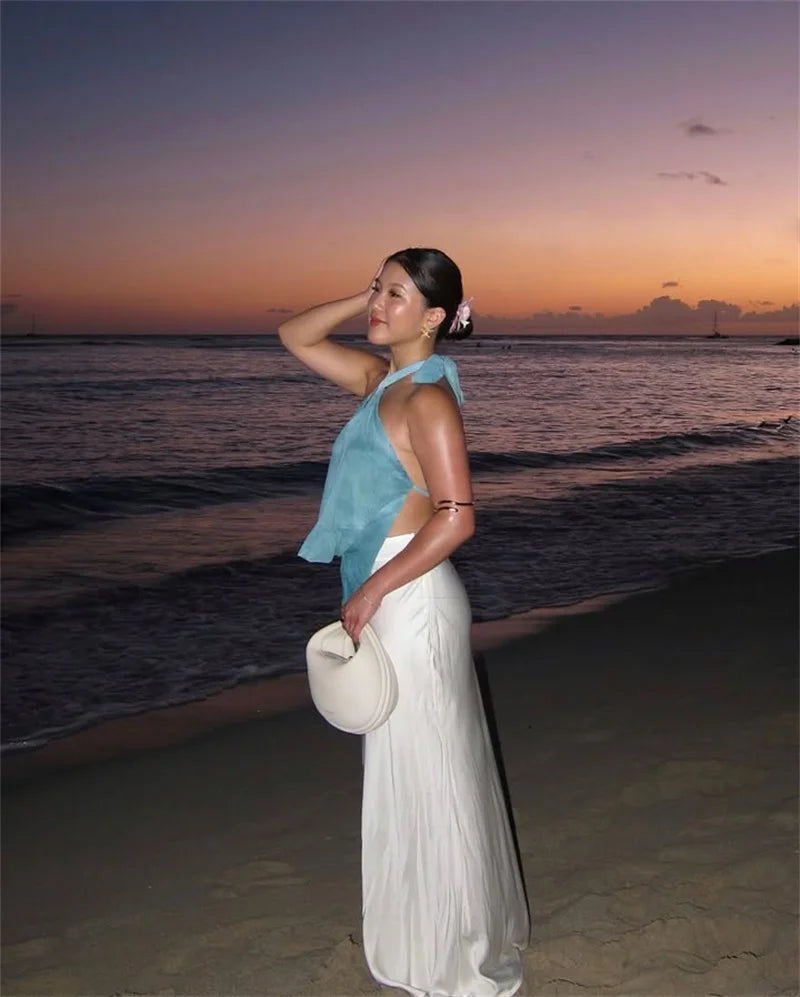 Tie Dye Hollow Out Halter Sexy Tank Top