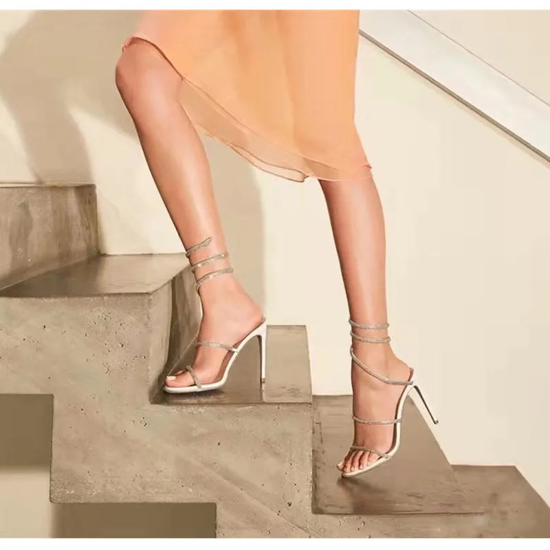Snake Twine Around Crystal Rhinestone Thin High Heels