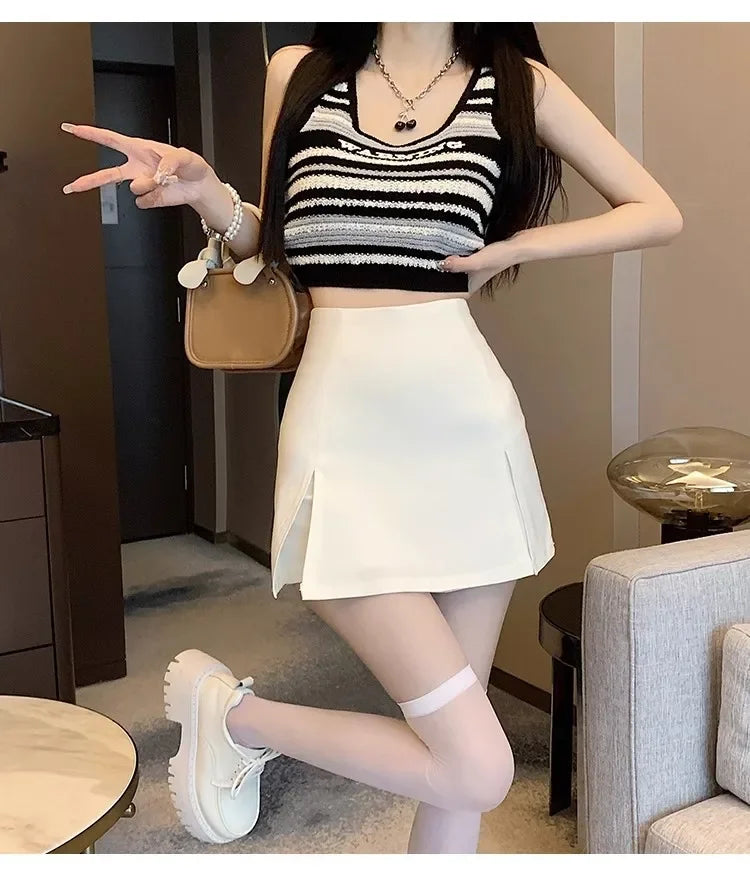 High-waisted A- line Split Short Skirt