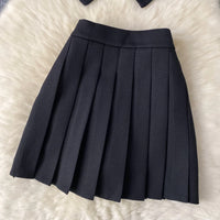Single Breasted Basic Camisole+Zipper Design Pleated Skirt Set