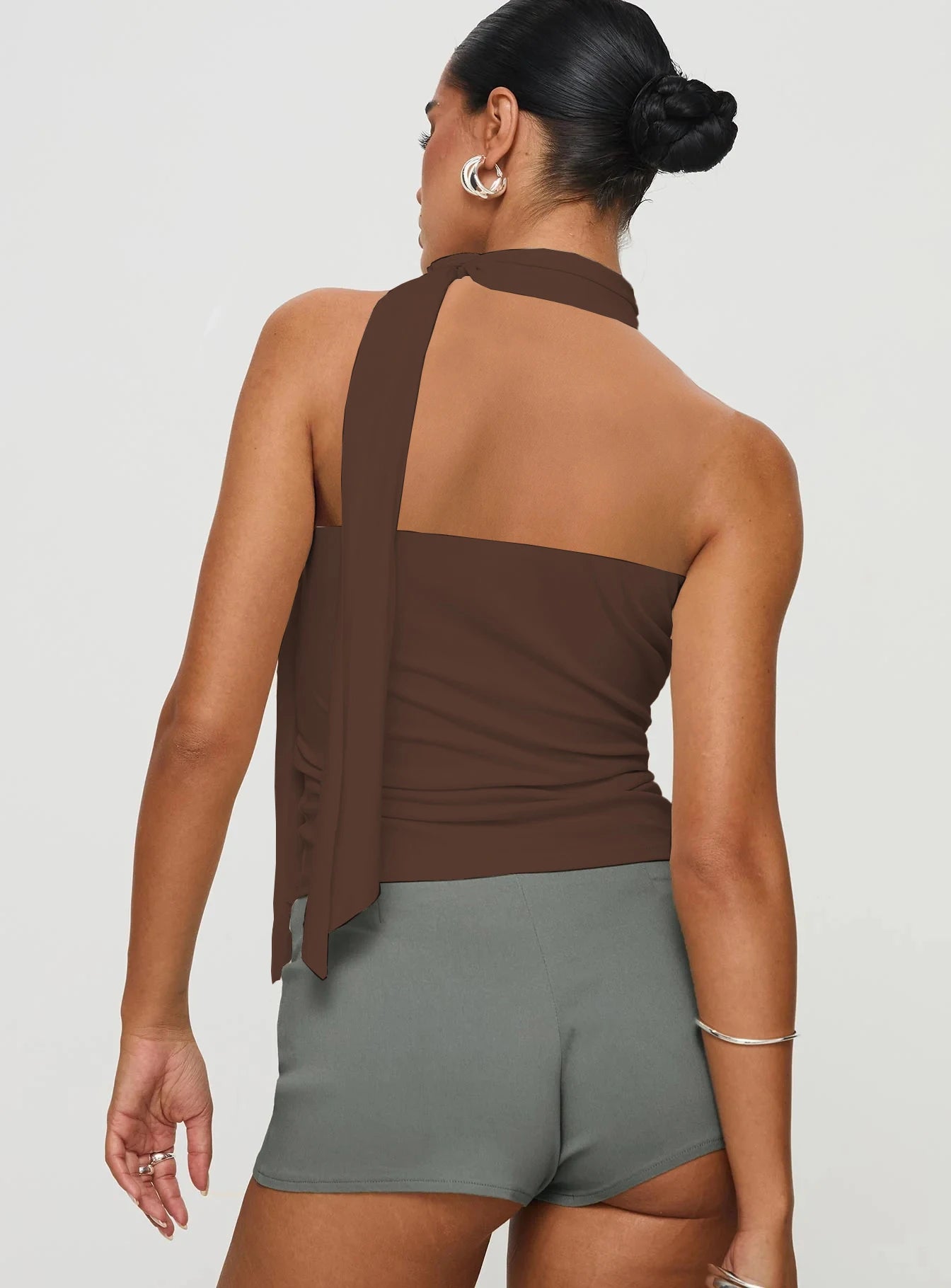 Sleeveless High Neck Tie Top