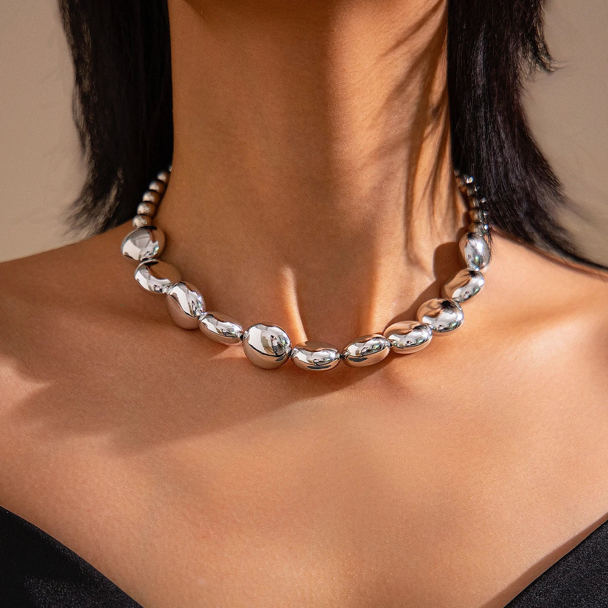 Irregular Geometric CCB Beads Choker Necklace Charm Bracelet Set