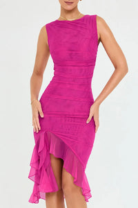 Elegant Ruffle Ruched Midi Dress