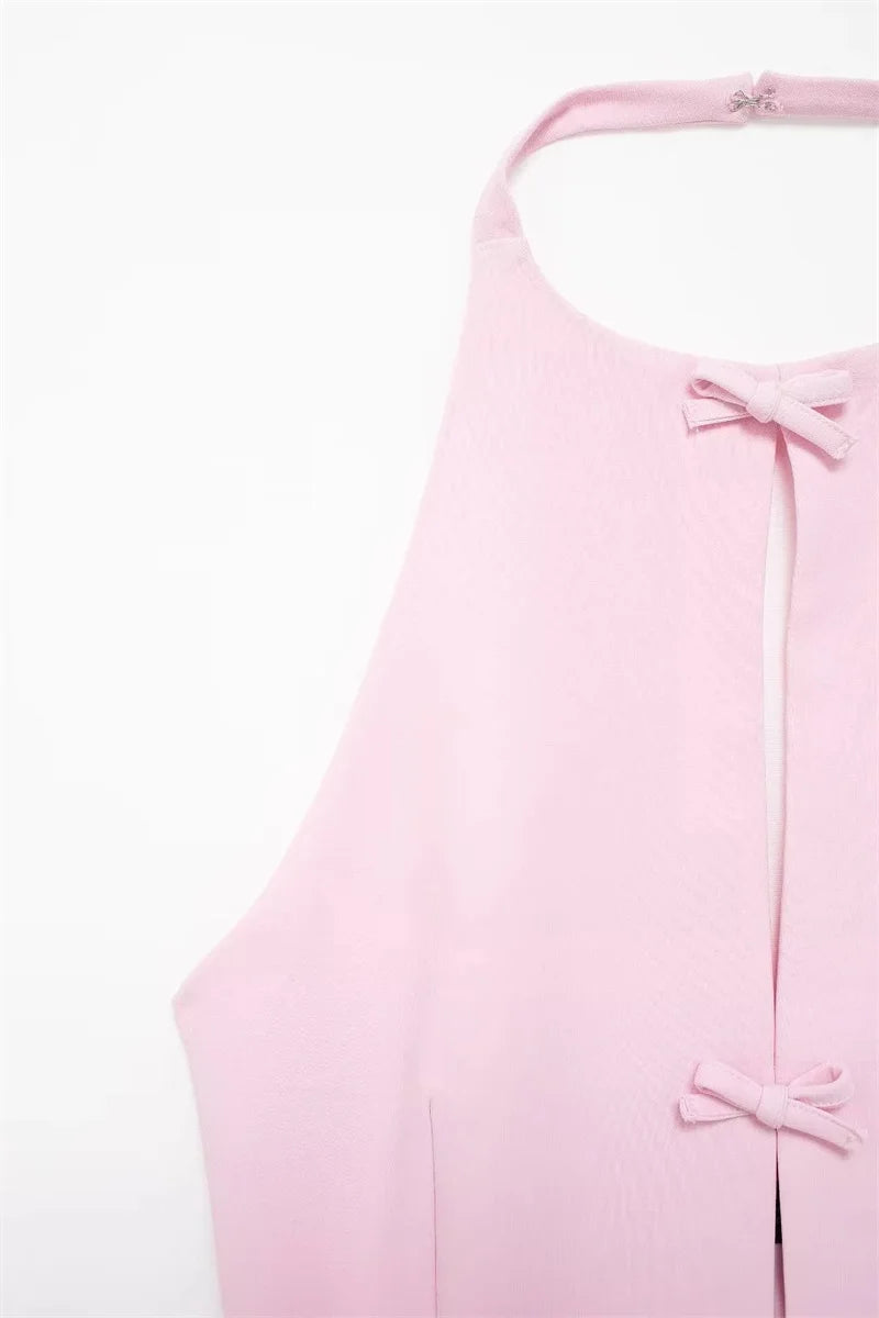 Bow Rhinestone Cut Out Backless Top