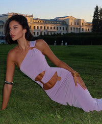 One Shoulder Hollow Ring Clasp Maxi Bodycon