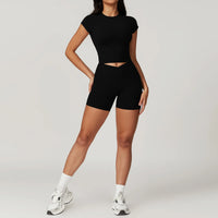 Short Sleeve Gym Crop Top High Waist Legging Set