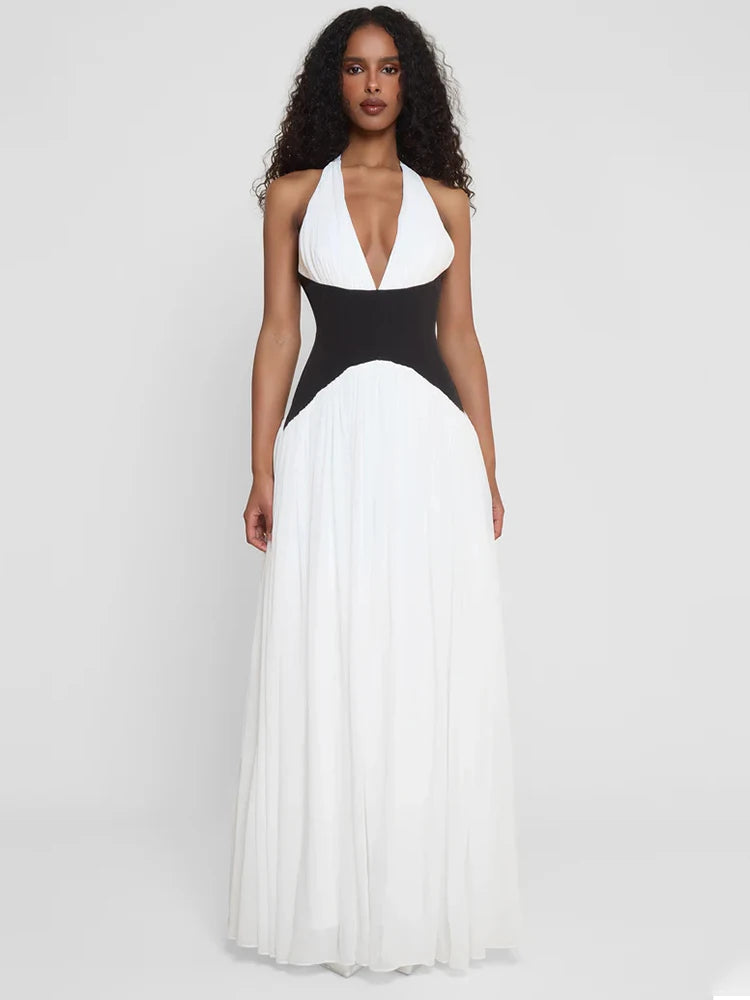 Halter Deep V Neck Backless Sexy Maxi Dress